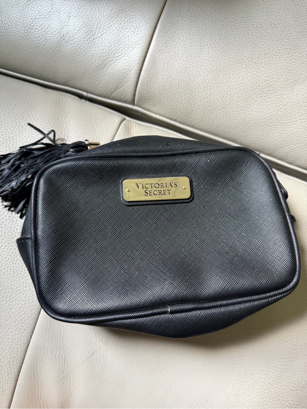 Victoria's Secret Black Faux Leather Cosmetic Case with Tassel